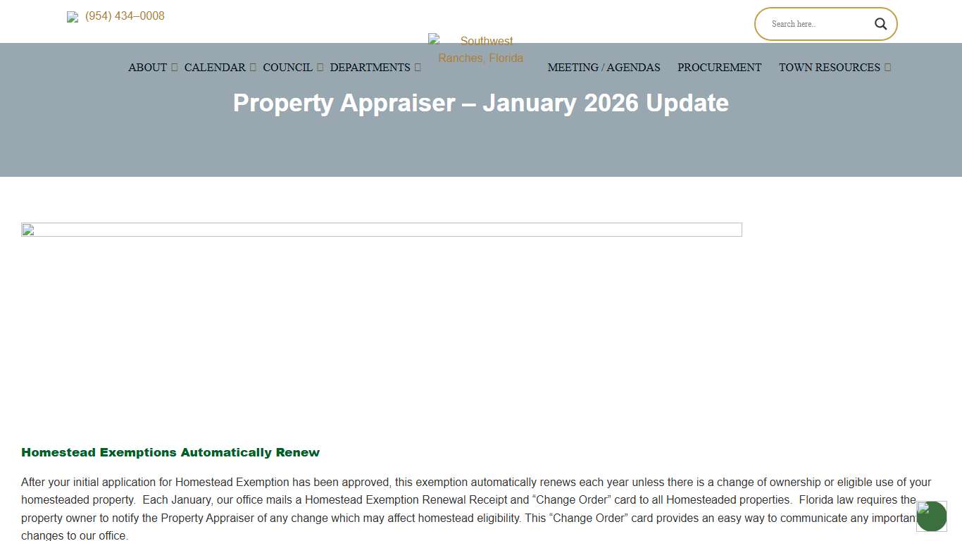 Property Appraiser – January 2026 Update – Southwest Ranches, Florida